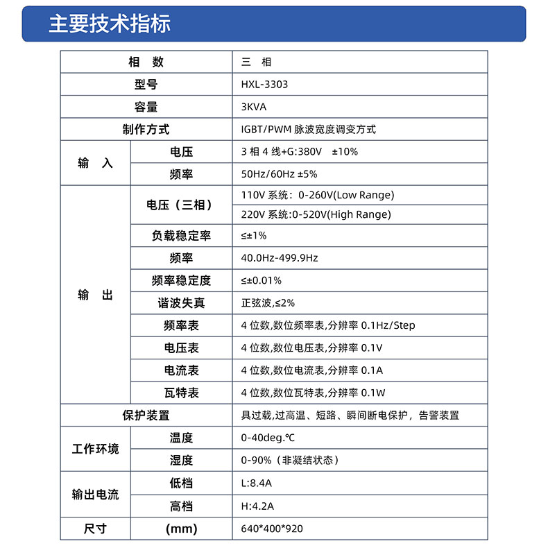 威格三相變頻電源HXL-3303 廠(chǎng)家直銷(xiāo) 品質(zhì)保障插圖2